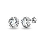 Sterling Silver White Topaz Round Halo Stud Earrings