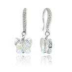 Sterling Silver Clear Butterfly Dangle Earrings Made with Swarovski Cr