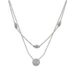 Sterling Silver Cubic Zirconia Round Halo Layered Choker Necklace