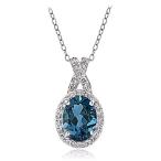 Sterling Silver London Blue &amp; White Topaz X and Oval Necklace