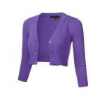 Women's Solid Button Down 3/4 Sleeve Cropped Bolero Cardigan Sweater B