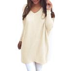 Rela Bota Women's V Neck Oversized Knitted Loose Knitwear Sweater Jump