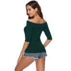 LYHNMW Women Sexy Off Shoulder top Slim fit 3/4 Sleeve Knit Blouse tee