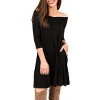 TECREW Women's Off Shoulder Dress 3/4 Sleeve Tunic Dress Casual Swing