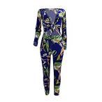 2 Piece Outfits for Women Floral Print Stretch Long Sleeve V Neck Blou