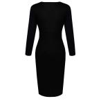 Fantaist Women Long Sleeve V Neck Faux Wrap Ruched Fitted Midi Dress f