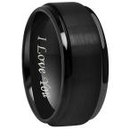 Crownal 6mm 8mm 10mm Black Tungsten Wedding Band Ring Engraved "I Love