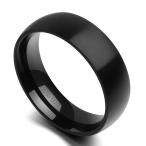 King Will 7mm Men Black Dome Titanium Ring Brushed Center Wedding Band