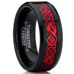 Metal Masters Co. Men's Black Tungsten Carbide Red Dragon Ring Wedding