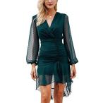 Missy Chilli Women's Long Sleeve V Neck Chiffon Wrap Mini Dress Cockta