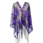 L'vow Women's Glittering 1920s Scarf Mesh Sequin Wedding Cape Fringed