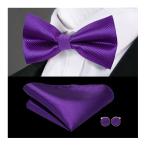 Hi-Tie Purple Bowtie Pocket Square Cufflinks Mens Bow Tie Set Silk Wed