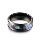 TUSEN JEWELRY 8mm Tungsten Wedding Band Natural Abalone Shell Inlay Bl