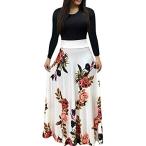 ONine Women's Maxi Dress O-Neck Long Sleeve Floral Printed Casual Swin