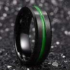 King Will Loop Mens 7mm Black Brushed Grooved Green Thin Line Tungsten