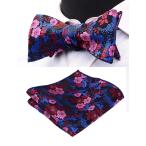 GUSLESON Mens Wedding Bowtie Floral Silk Self Tie Bow Tie &amp; Pocket Squ