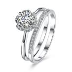 BALANSOHO 925 Sterling Silver CZ Flower Halo Wedding Ring Sets Engagem