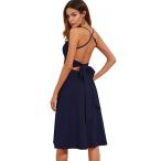 Floerns Women's Spaghetti Straps Backless Flared Cocktail Party Dress