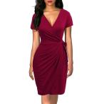 Lyrur Women's Classy Short Sleeve Belted Faux Wrap Dress for Wedding G