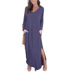 GRECERELLE Women's Casual Loose Pocket Long Dress Long Sleeve Split Ma