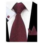 GUSLESON Classic Wine Red Silk Tie Solid Necktie Set Wedding Tie For M