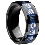 AZYOUNG Men's Tungsten Carbide Ring Blue Carbon Fiber X Skull Inlay 8m