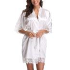 Short Satin Kimono Robes Women Pure Color Bridemaids Bath Robe with La