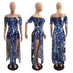 lexiart Romper Split Maxi Dress High Elasticity Floral Print Short Jum