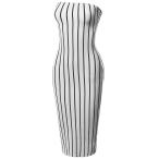 Tight Fit Pinstripe Print Body-Con Tube Midi Dress White M