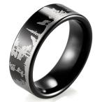 SHARDON Men's 8mm Black Tungsten Ring with Engraved Wolves in Forest S