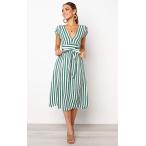 Aromelle Womens Summer Dresses Boho Striped Button V Neck Sleeveless B