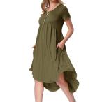 levaca Womens High Low Pleated Flowy Loose Casual Straight Dress Army