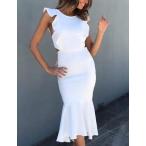 Women Sexy Elegant Ruffle Sleeveless Backless Bodycon Cocktail Party M