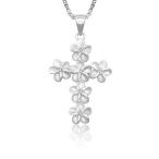 Honolulu Jewelry Company Sterling Silver Plumeria Cross CZ Necklace Pe