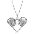 Sterling Silver Horse with Horseshoe Necklace Pendant with 18" Box Cha