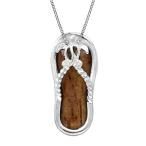 Honolulu Jewelry Company Sterling Silver Koa Wood Flip Flop with Turtl