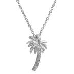 Kooljewelry Sterling Silver Diamond-Accent Palm Tree Pendant Necklace