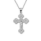 Fine Eastern Orthodox CZ Pendant Necklace in Sterling Silver, 18"