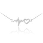 925 Sterling Silver Lifeline Pulse Heartbeat Charm Open Heart Pendant