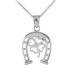 Fine 925 Sterling Silver Lucky Horseshoe with Irish 4-Leaf Clover CZ P