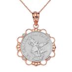 10k Two-Tone Rose Gold Diamond Round St. Michael The Archangel Medal N
