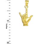 14k Gold I Love You Hand Sign Language Charm Pendant