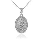 Sterling Silver Saint Jude Thaddeus CZ Oval Medal Pendant Necklace (Sm
