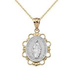 10k Two-Tone Gold Miraculous Medal Of Blessed Virgin Mary Pendant Neck