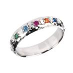 925 Sterling Silver Hammered Multi-Color CZ Rainbow LGBT Unisex Ring(S