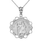 Sterling Silver CZ-Accented St Christopher Medal Protection Charm Pend