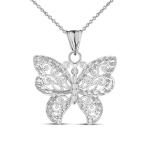 Elegant Sterling Silver Filigree &amp; Sparkle-Cut Butterfly Charm Pendant