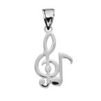 Fine Sterling Silver Diamond Treble Clef and Eighth Note Pendant