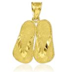 10k Gold 3D Flip Flops Summer Charm Sandal Pendant Necklace, 20"