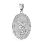 Sterling Silver Saint Michael The Archangel CZ Oval Medal Necklace (1"